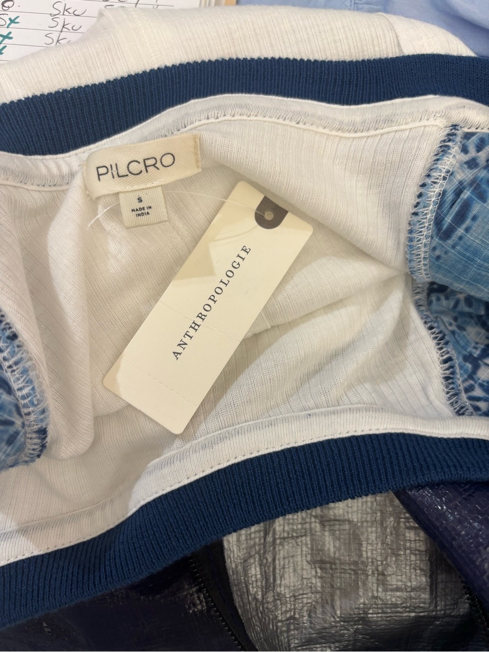 Anthropologie White Tank Top with Blue Floral Ruffle Sleeves - Picture 4 of 5